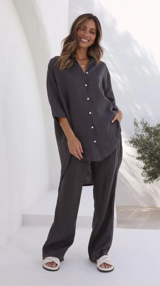 Billy J Bottoms Women Linen Lounge Pant 8211 Coal