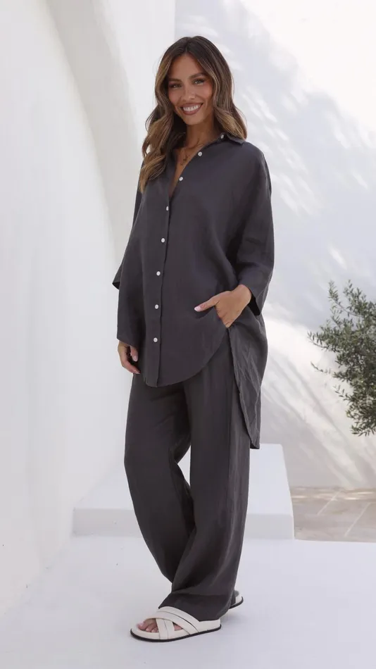 Billy J Bottoms Women Linen Lounge Pant 8211 Coal
