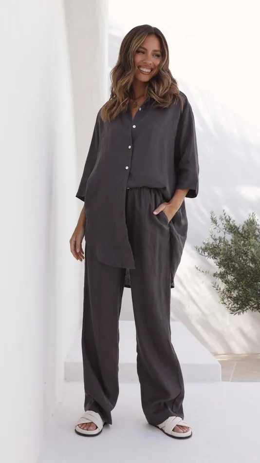 Billy J Bottoms Women Linen Lounge Pant 8211 Coal