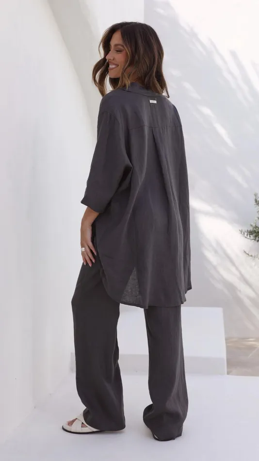 Billy J Bottoms Women Linen Lounge Pant 8211 Coal