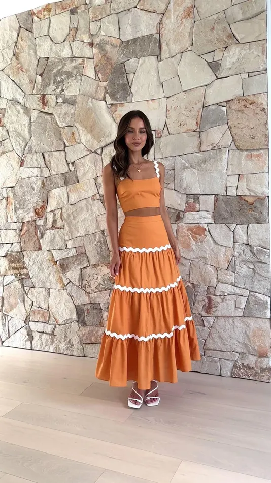 Billy J Bottoms Women Lys Top And Maxi Skirt 8211 OrangeWhite