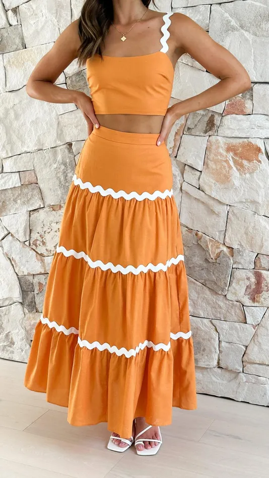 Billy J Bottoms Women Lys Top And Maxi Skirt 8211 OrangeWhite