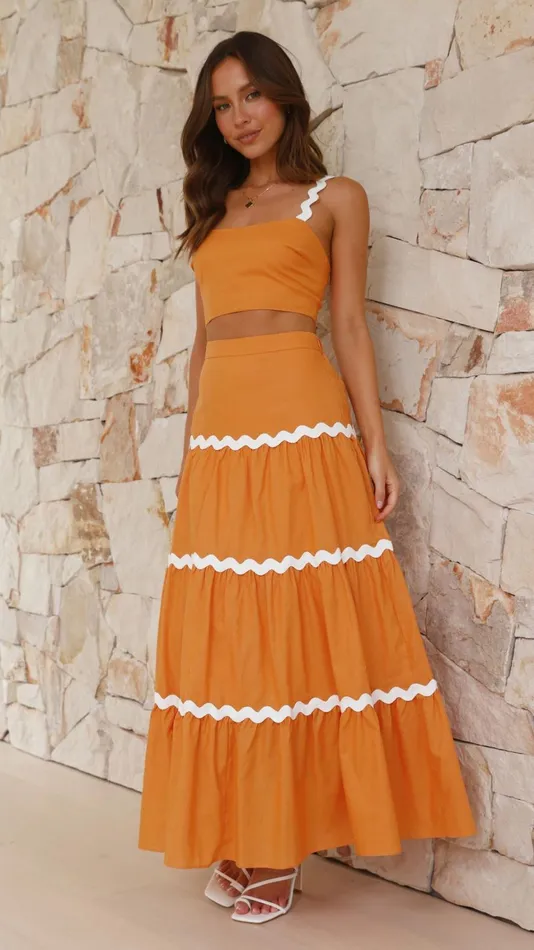 Billy J Bottoms Women Lys Top And Maxi Skirt 8211 OrangeWhite