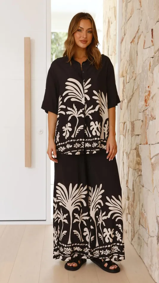Billy J Bottoms Women Noir Palm Wide Leg Pants 8211 Black