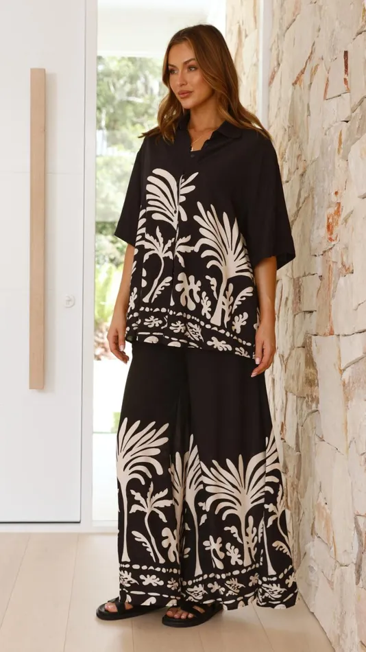Billy J Bottoms Women Noir Palm Wide Leg Pants 8211 Black