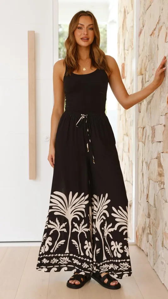Billy J Bottoms Women Noir Palm Wide Leg Pants 8211 Black