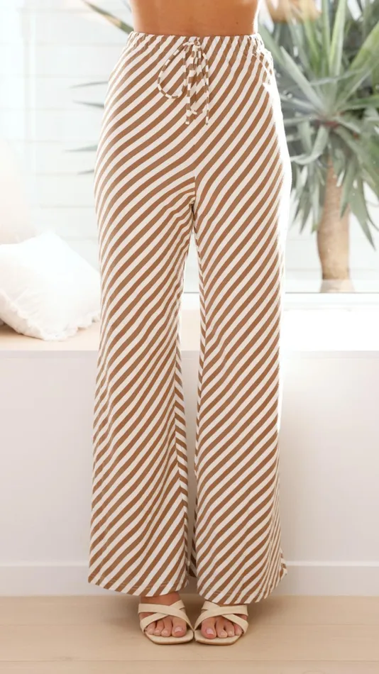 Billy J Bottoms Women Palani Pants 8211 Beige White Stripe