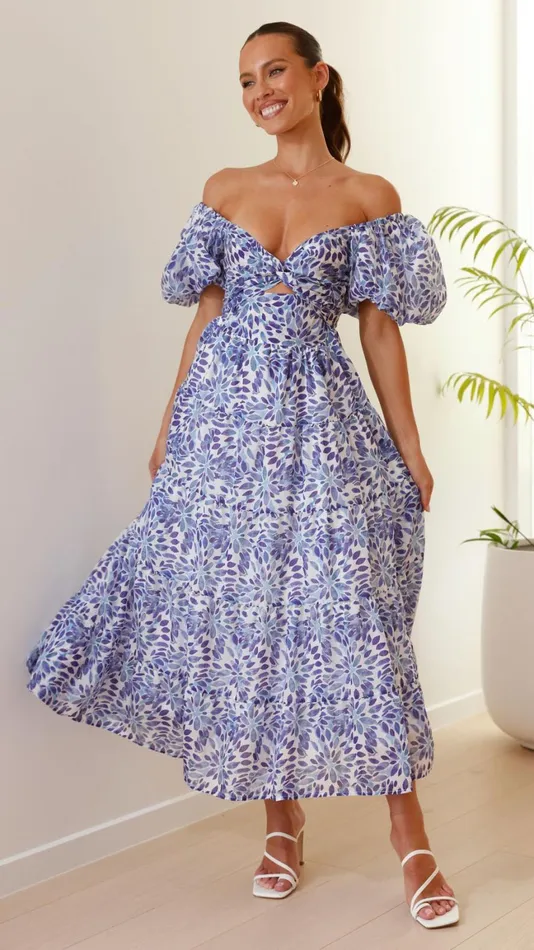 Billy J Dresses Women Balthazar Maxi Dress 8211 Blue Floral