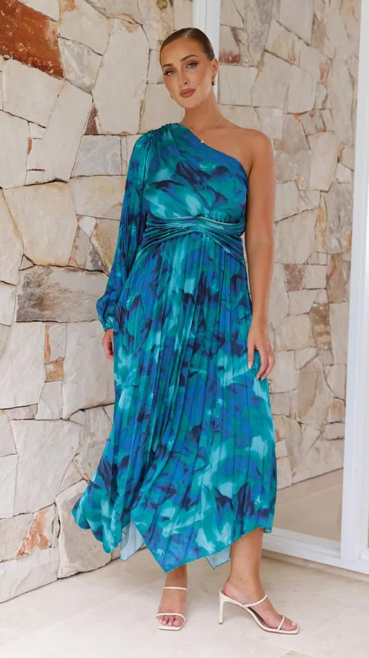 Billy J Dresses Women Brooklyn One Shoulder Midi Dress 8211 Blue Floral