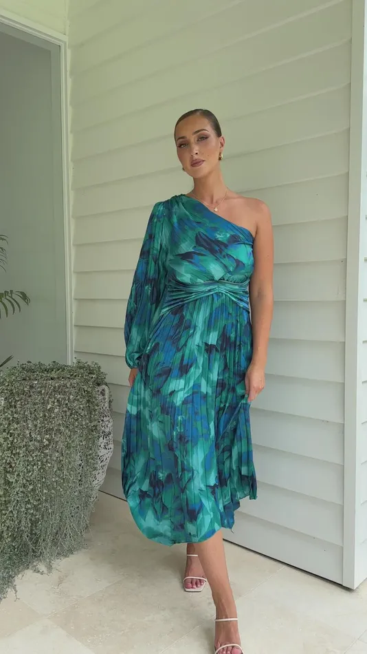 Billy J Dresses Women Brooklyn One Shoulder Midi Dress 8211 Blue Floral