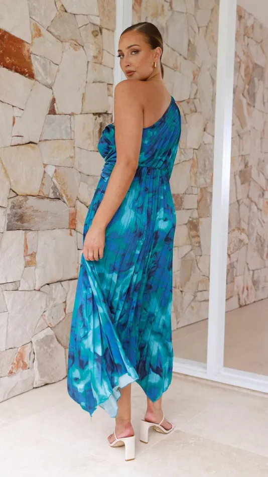 Billy J Dresses Women Brooklyn One Shoulder Midi Dress 8211 Blue Floral