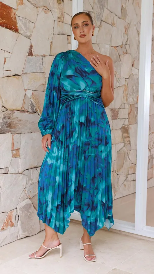 Billy J Dresses Women Brooklyn One Shoulder Midi Dress 8211 Blue Floral
