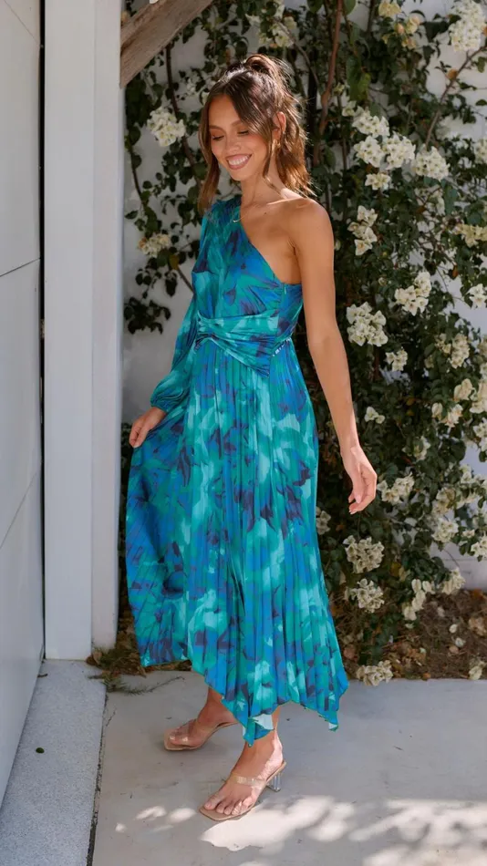 Billy J Dresses Women Brooklyn One Shoulder Midi Dress 8211 Blue Floral