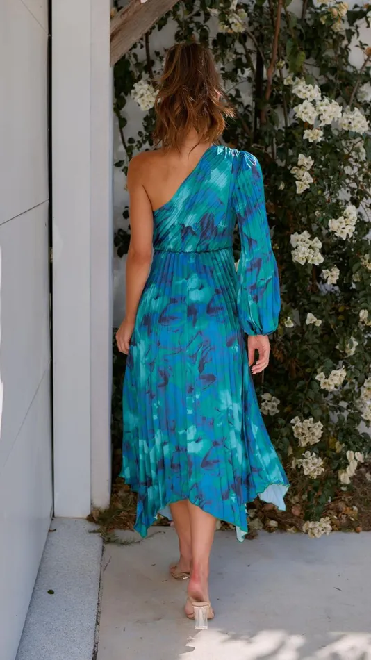 Billy J Dresses Women Brooklyn One Shoulder Midi Dress 8211 Blue Floral