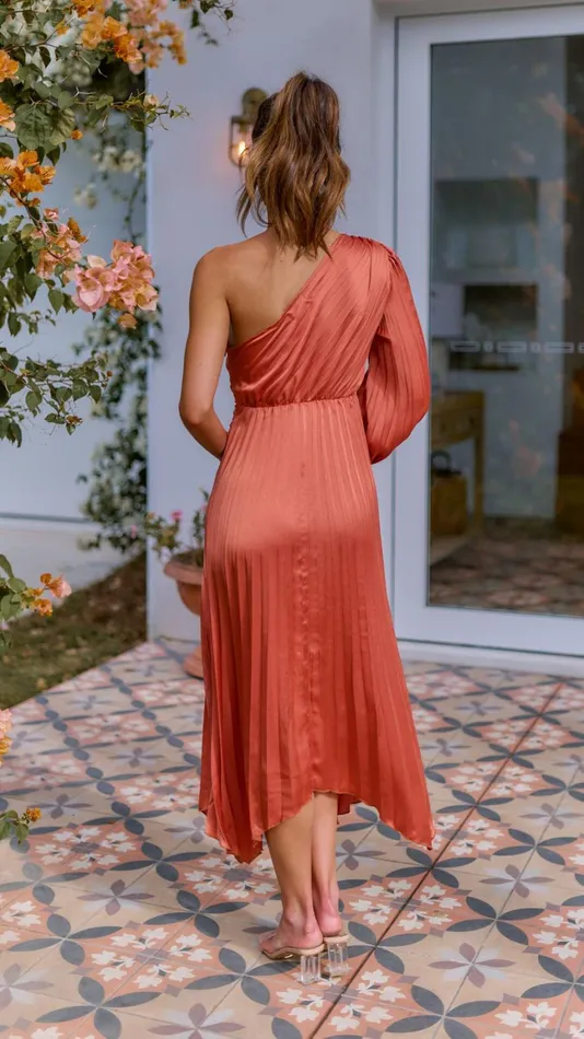 Billy J Dresses Women Brooklyn One Shoulder Midi Dress 8211 Copper