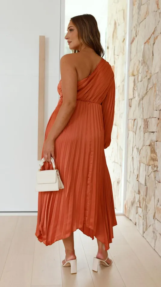 Billy J Dresses Women Brooklyn One Shoulder Midi Dress 8211 Copper