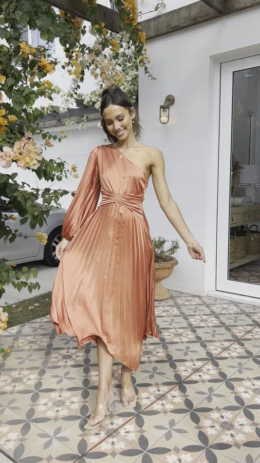 Billy J Dresses Women Brooklyn One Shoulder Midi Dress 8211 Copper