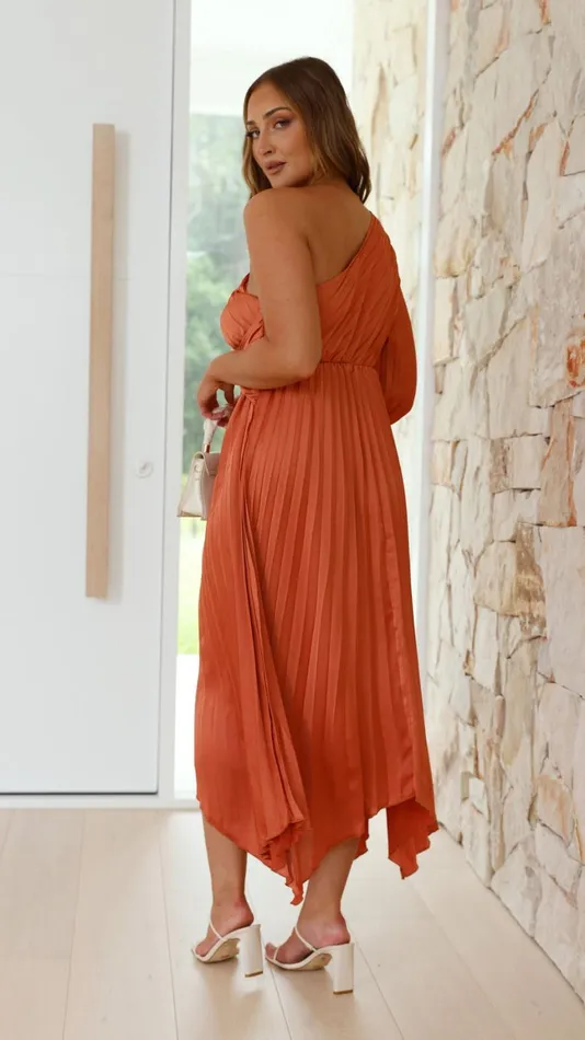 Billy J Dresses Women Brooklyn One Shoulder Midi Dress 8211 Copper