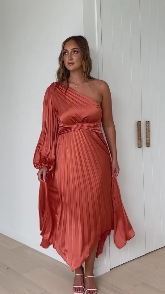 Billy J Dresses Women Brooklyn One Shoulder Midi Dress 8211 Copper