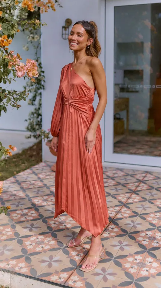 Billy J Dresses Women Brooklyn One Shoulder Midi Dress 8211 Copper