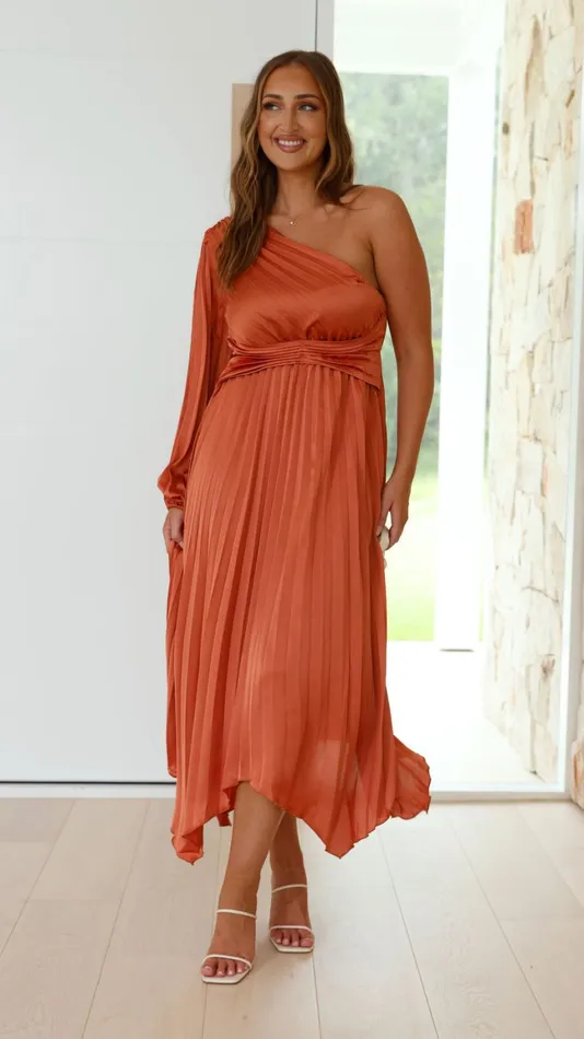 Billy J Dresses Women Brooklyn One Shoulder Midi Dress 8211 Copper