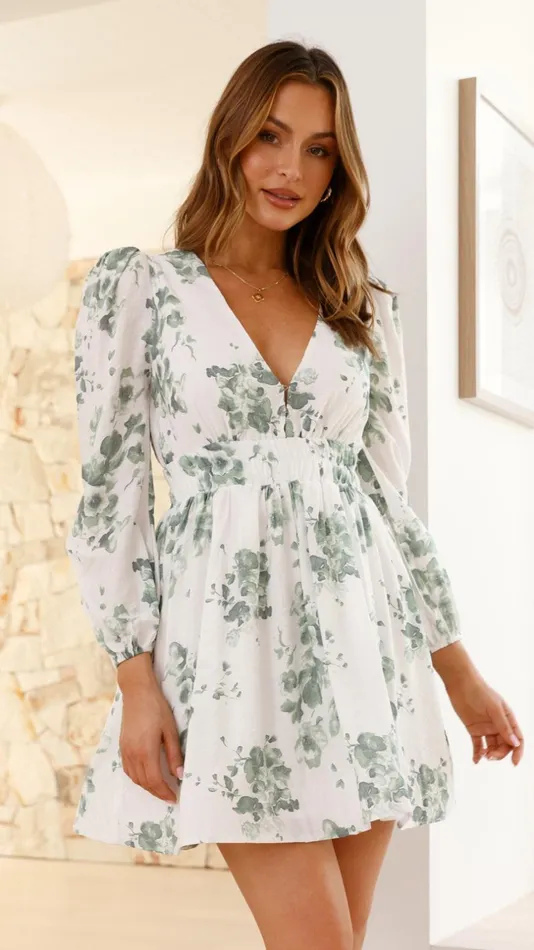 Billy J Dresses Women Charlotte Mini Dress 8211 GreenWhite Floral