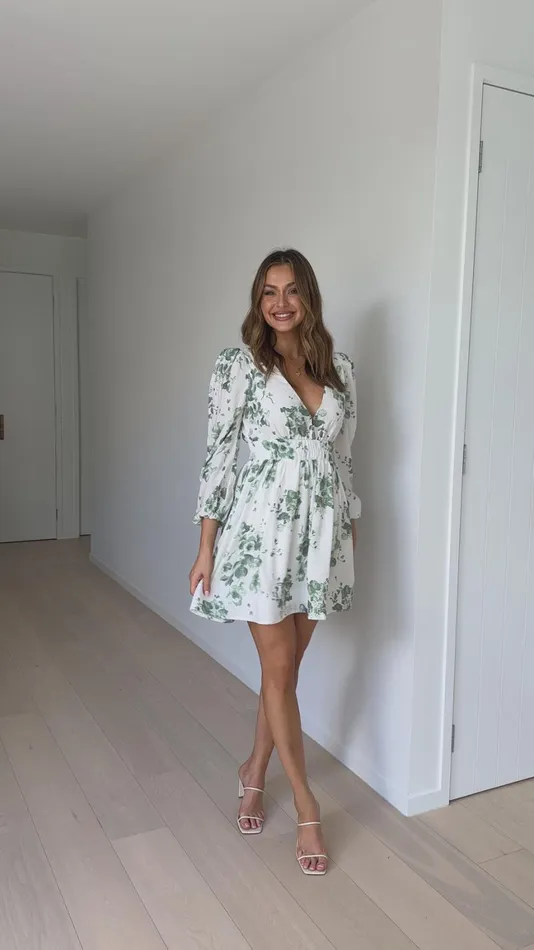 Billy J Dresses Women Charlotte Mini Dress 8211 GreenWhite Floral
