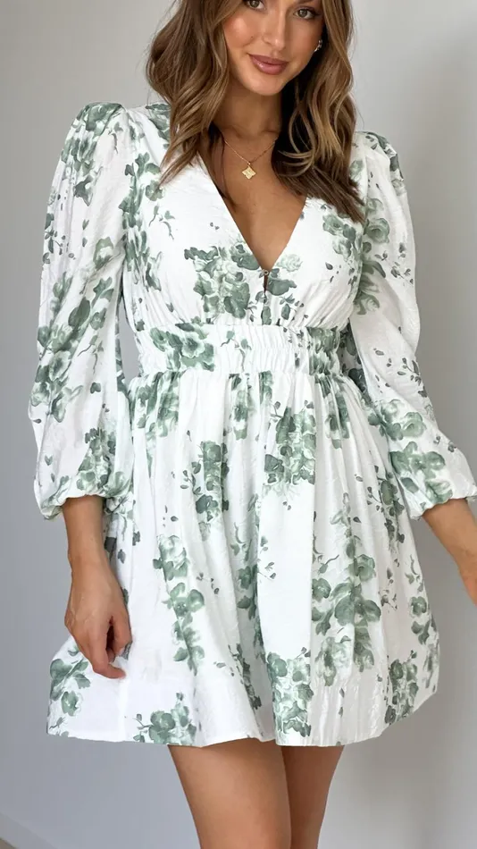 Billy J Dresses Women Charlotte Mini Dress 8211 GreenWhite Floral
