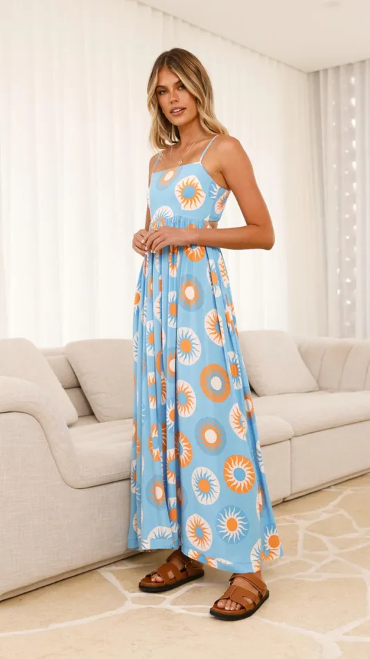 Billy J Dresses Women Idoya Maxi Dress 8211 Blue Orange Sun
