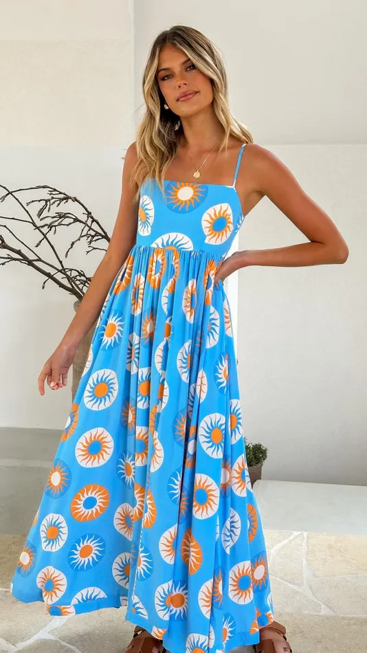 Billy J Dresses Women Idoya Maxi Dress 8211 Blue Orange Sun