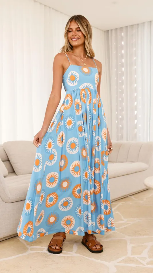 Billy J Dresses Women Idoya Maxi Dress 8211 Blue Orange Sun