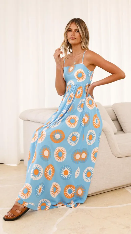 Billy J Dresses Women Idoya Maxi Dress 8211 Blue Orange Sun