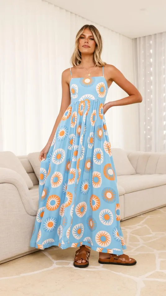 Billy J Dresses Women Idoya Maxi Dress 8211 Blue Orange Sun