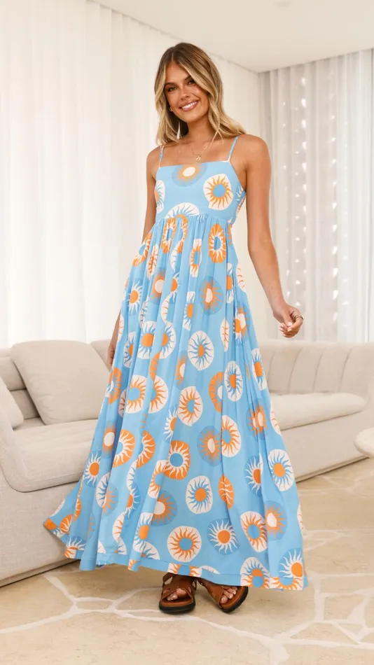 Billy J Dresses Women Idoya Maxi Dress 8211 Blue Orange Sun
