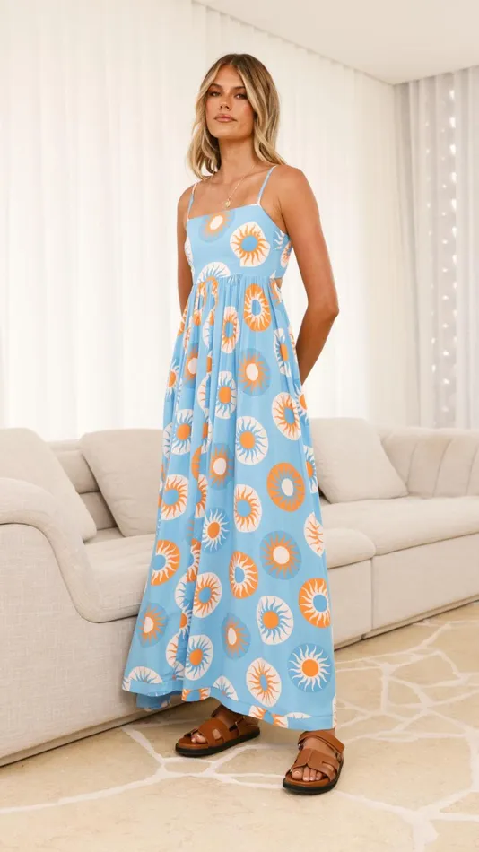 Billy J Dresses Women Idoya Maxi Dress 8211 Blue Orange Sun