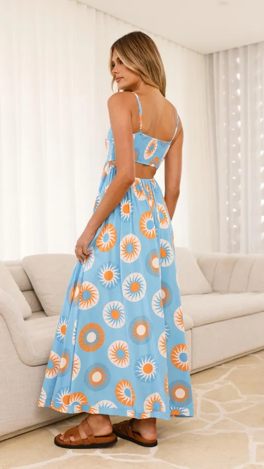 Billy J Dresses Women Idoya Maxi Dress 8211 Blue Orange Sun