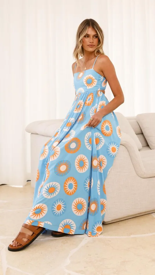 Billy J Dresses Women Idoya Maxi Dress 8211 Blue Orange Sun
