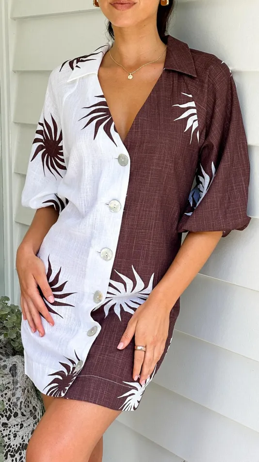 Billy J Dresses Women Kyra Mini Dress 8211 Choc Sun Print Mix