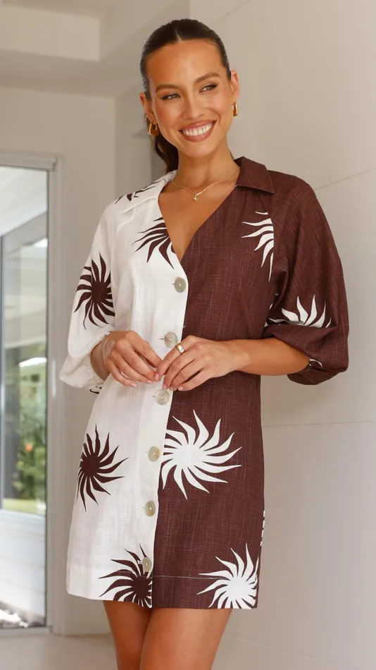 Billy J Dresses Women Kyra Mini Dress 8211 Choc Sun Print Mix