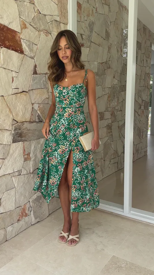 Billy J Dresses Women Laury Midi Dress 8211 Green Floral
