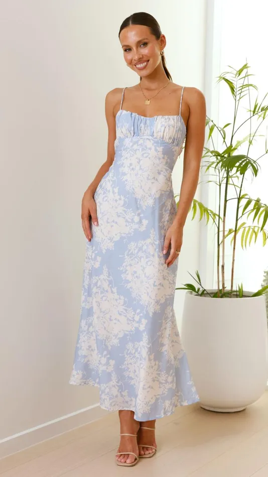 Billy J Dresses Women Margie Midi Dress 8211 Blue White Floral