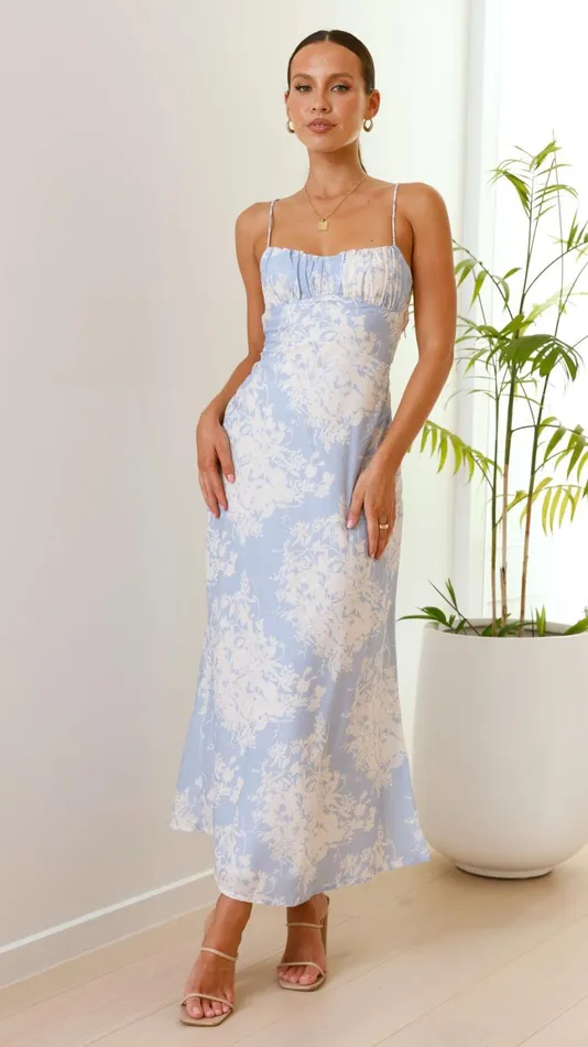 Billy J Dresses Women Margie Midi Dress 8211 Blue White Floral