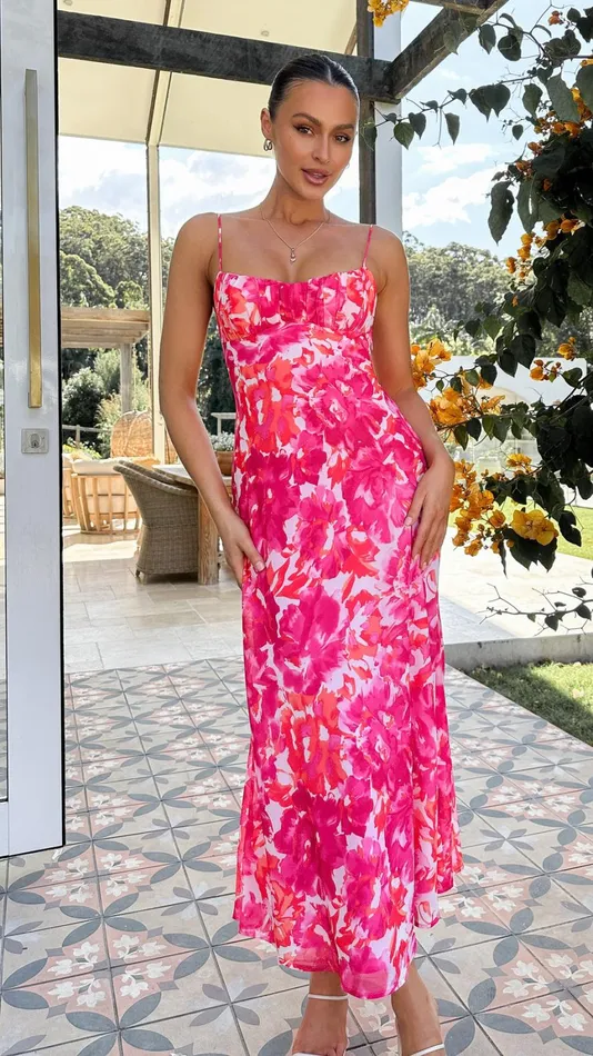 Billy J Dresses Women Margie Midi Dress 8211 PinkRed Floral