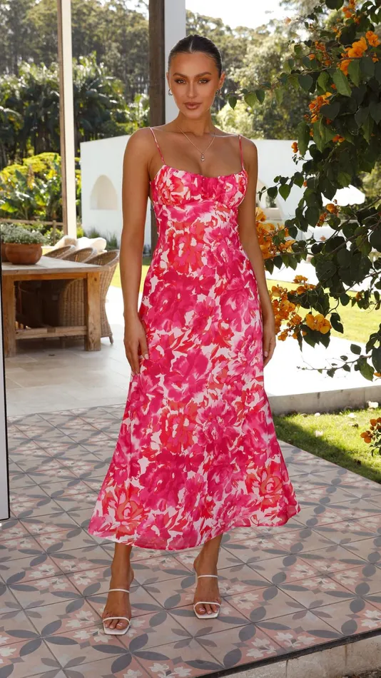 Billy J Dresses Women Margie Midi Dress 8211 PinkRed Floral
