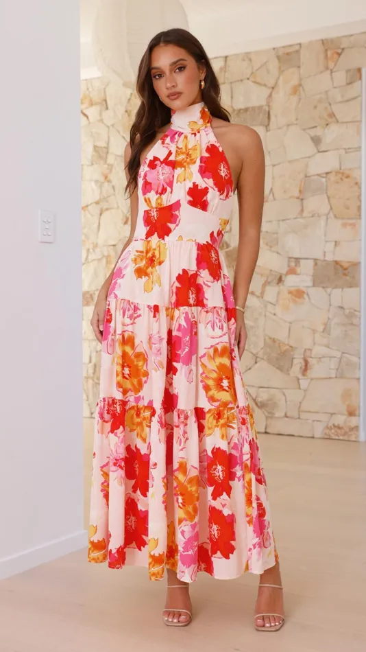 Billy J Dresses Women Najila Maxi Dress 8211 Pink Orange Floral