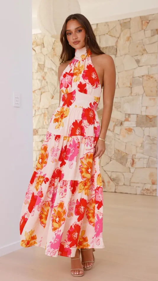 Billy J Dresses Women Najila Maxi Dress 8211 Pink Orange Floral