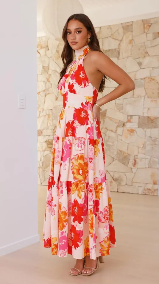 Billy J Dresses Women Najila Maxi Dress 8211 Pink Orange Floral