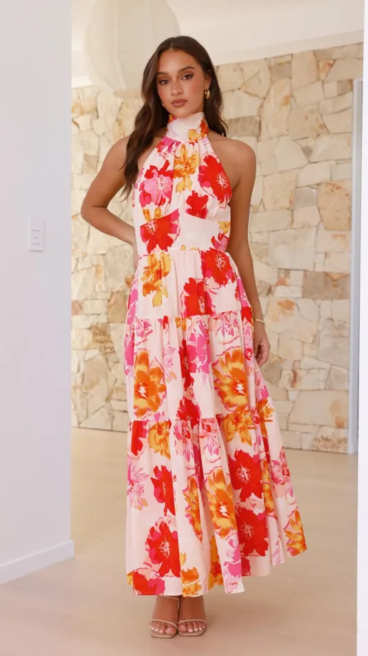 Billy J Dresses Women Najila Maxi Dress 8211 Pink Orange Floral