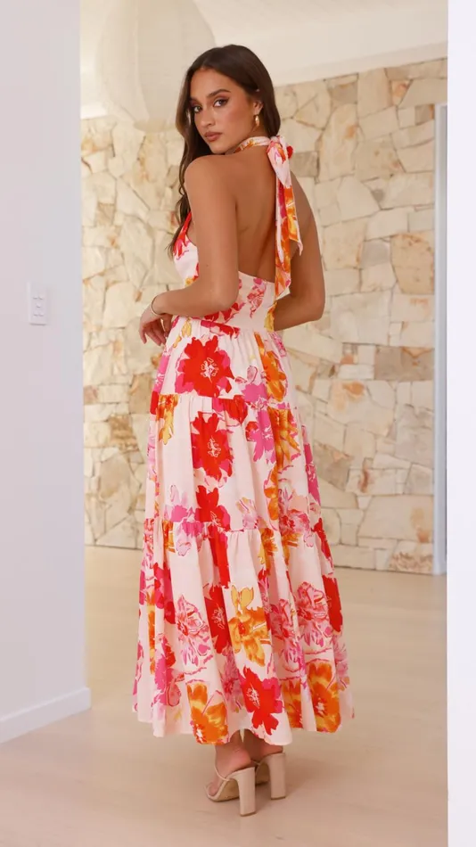 Billy J Dresses Women Najila Maxi Dress 8211 Pink Orange Floral