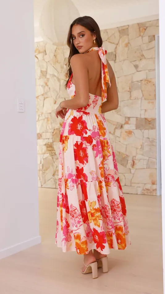 Billy J Dresses Women Najila Maxi Dress 8211 Pink Orange Floral